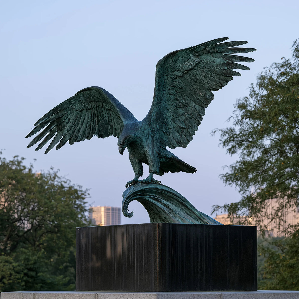 PREMIER Powerful Bronze Eagle Statue for Front Porch, Stone Patio or Pubic Plaza PSB-227