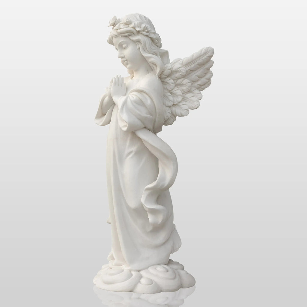 PREMIER Praying Angel Marble Sculpture for Villas Courtyards and Memorial Outdoor Spaces PSM-090