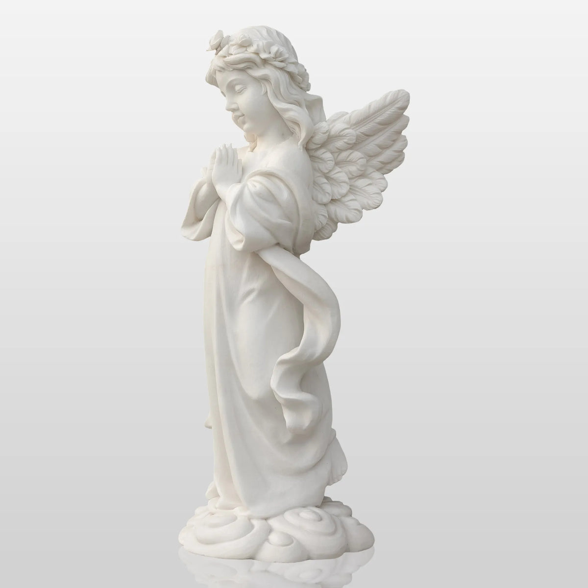 PREMIER Praying Angel Marble Sculpture for Villas Courtyards and Memorial Outdoor Spaces PSM-090