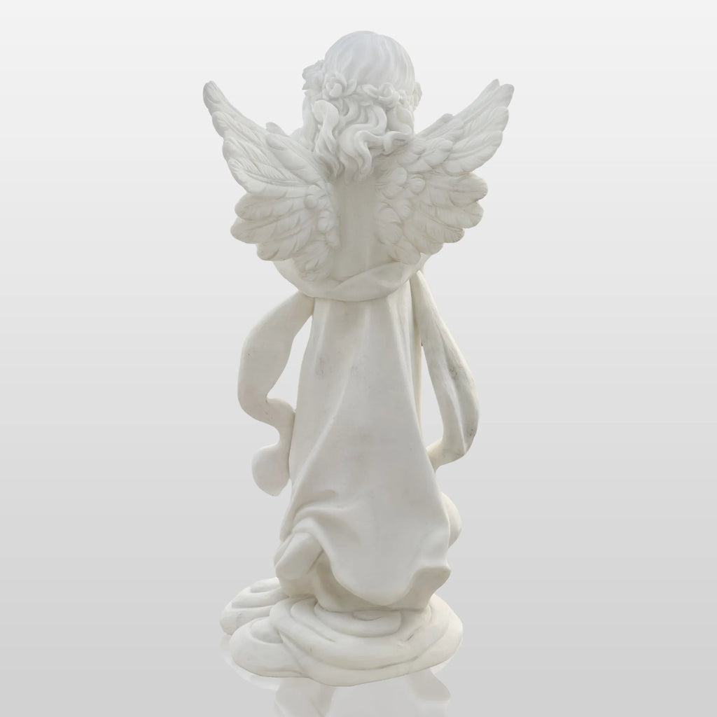PREMIER Praying Angel Marble Sculpture for Villas Courtyards and Memorial Outdoor Spaces PSM-090