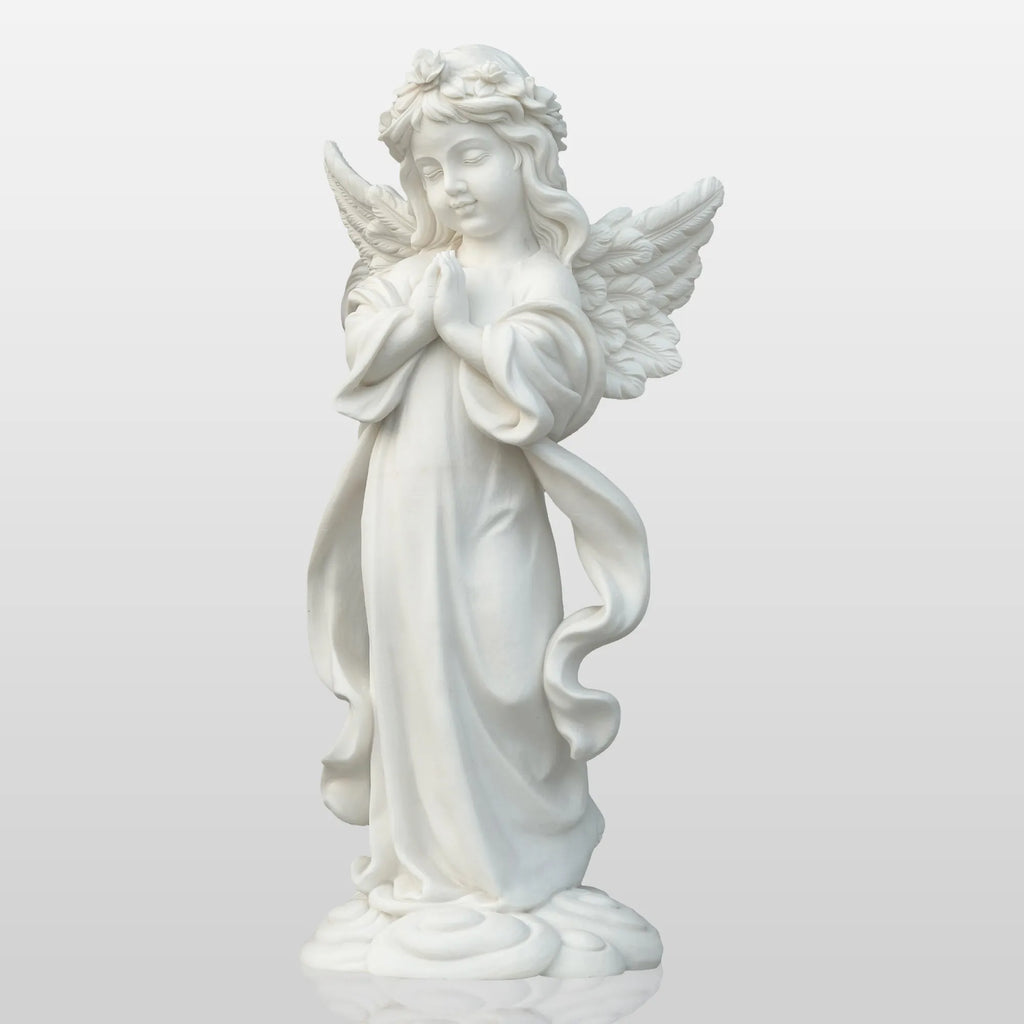 PREMIER Praying Angel Marble Sculpture for Villas Courtyards and Memorial Outdoor Spaces PSM-090