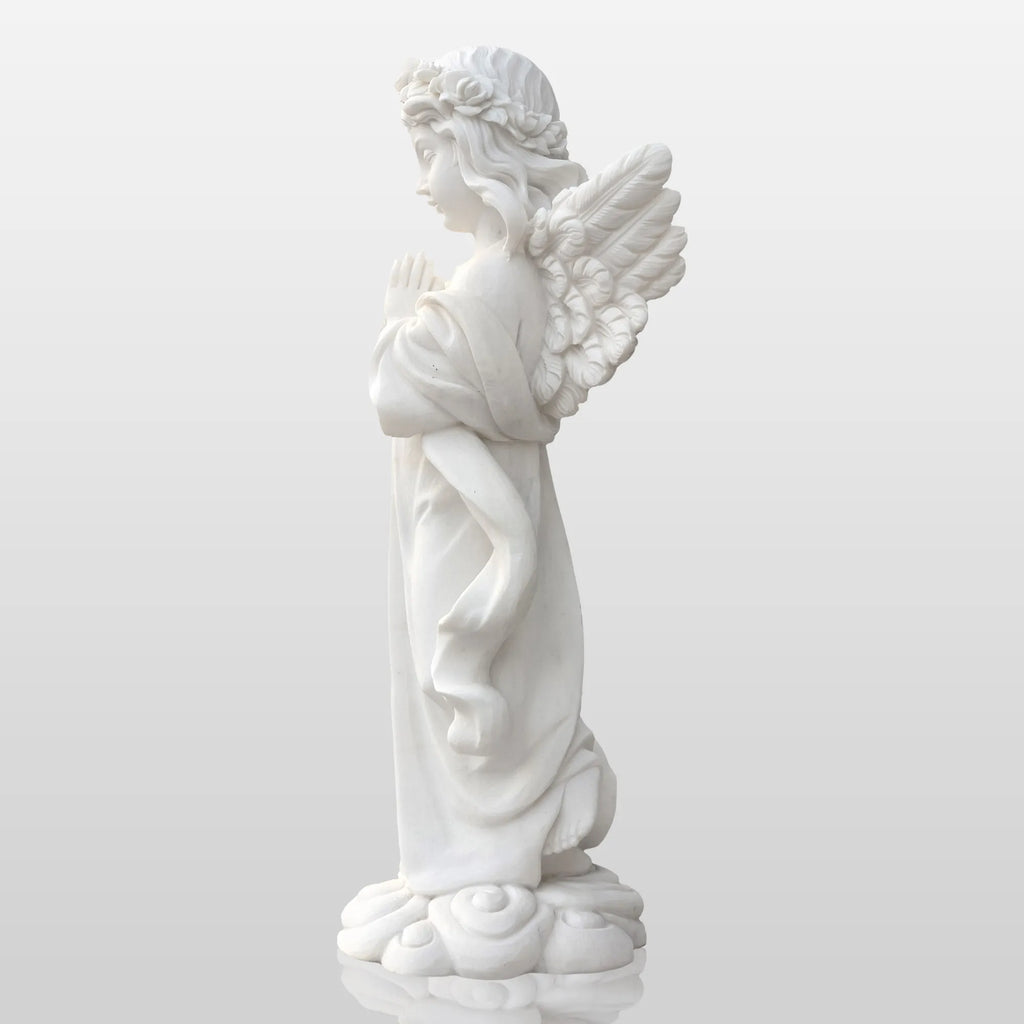 PREMIER Praying Angel Marble Sculpture for Villas Courtyards and Memorial Outdoor Spaces PSM-090