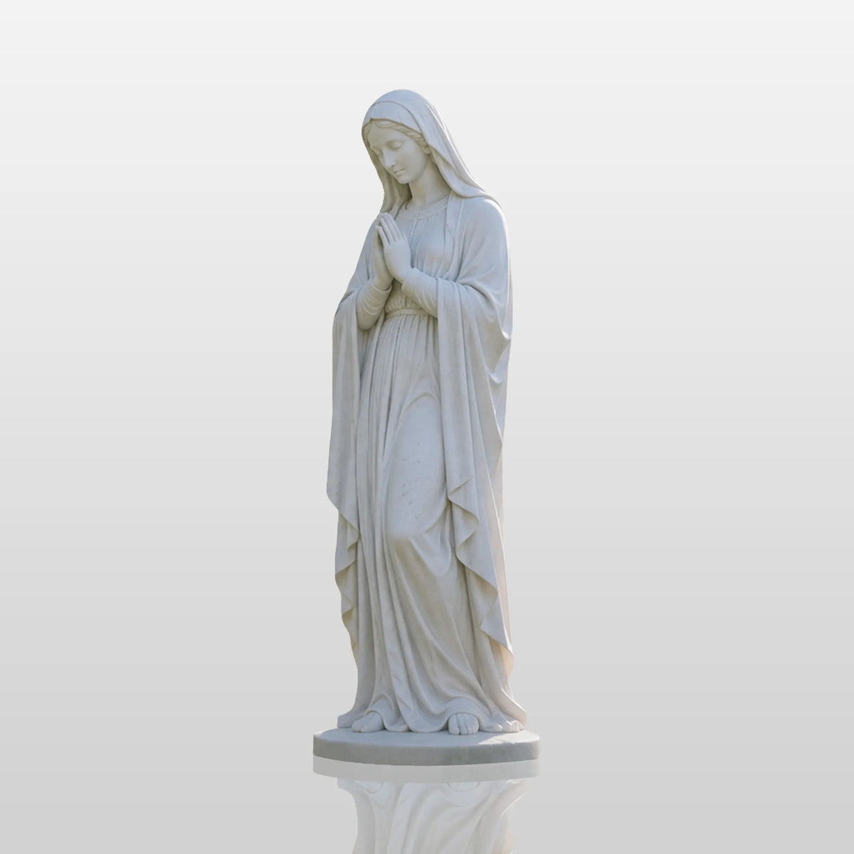 PREMIER Praying Virgin Mary Statue in White Marble for Church lawn, Garden Terrace or Urban Park PSM-198