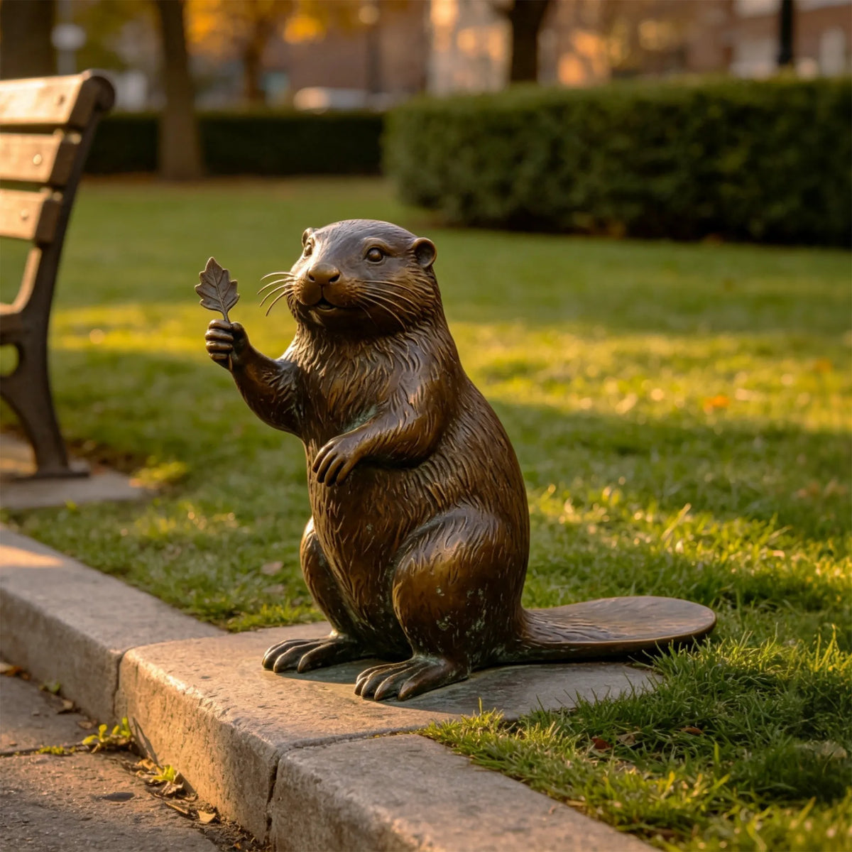 PREMIER Realistic Bronze Beaver Statue for Walkway, Front Yard, Patio or Botanic Garden PSB-247