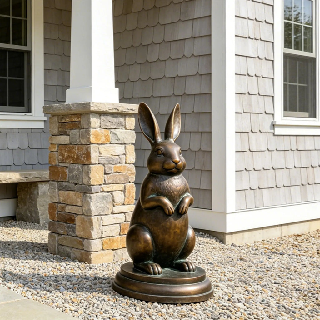 PREMIER Realistic Bronze Rabbit Sculpture for Front Porch, Flower Bed or Community Park PSB-234