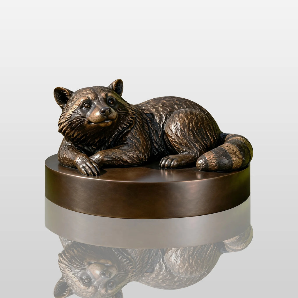 PREMIER Realistic Bronze Raccoon Statue for Front Yard, Flower Bed or Nature Park PSB-222