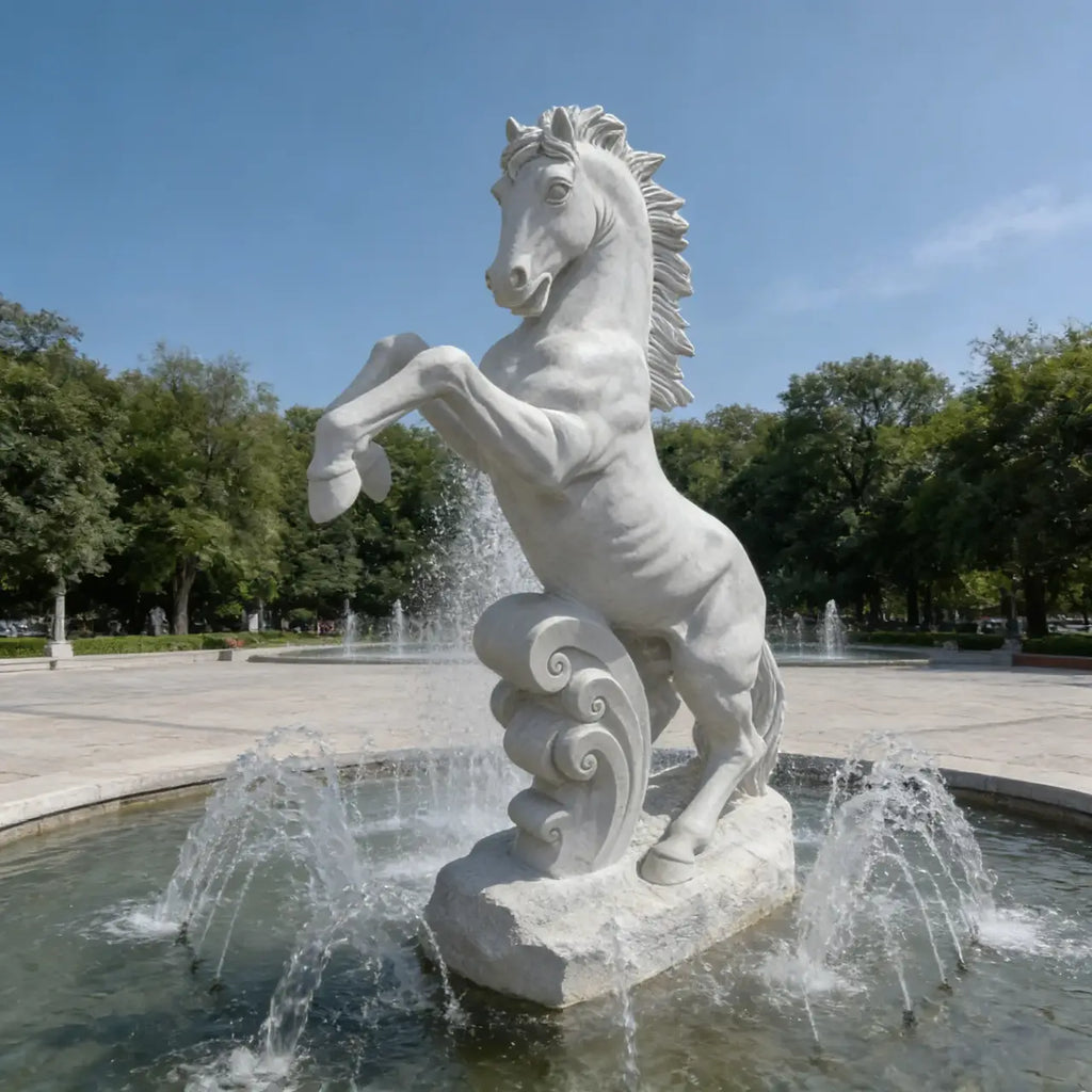 PREMIER Realistic Rearing Horse Sculpture in White Marble for Park Fountains, Villa Courtyards or Public Plazas PSM-150