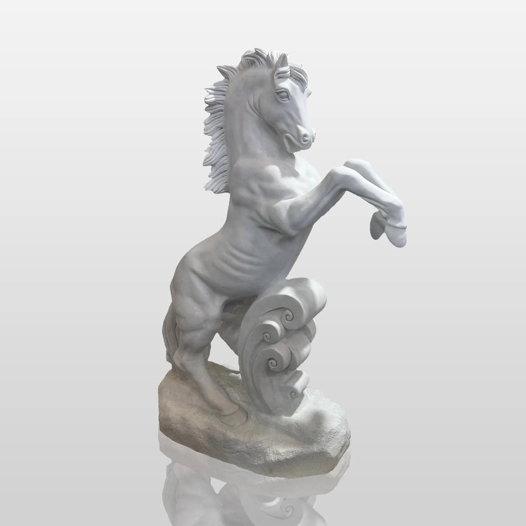 PREMIER Realistic Rearing Horse Sculpture in White Marble for Park Fountains, Villa Courtyards or Public Plazas PSM-150