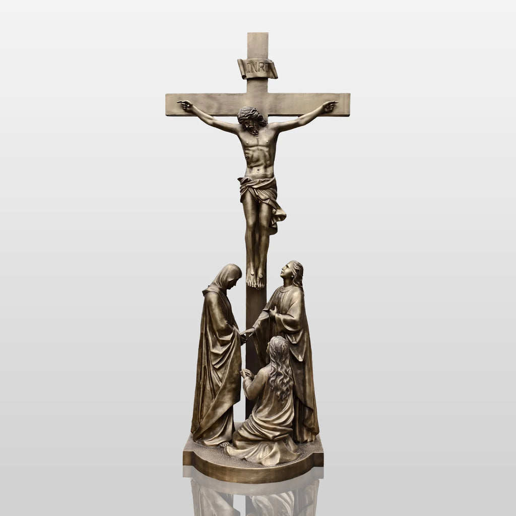 PREMIER Religious Bronze Sculpture with the Crucifixion of Jesus Design Fit for Indoor Churches, Chapels, Prayer Rooms PSB-156