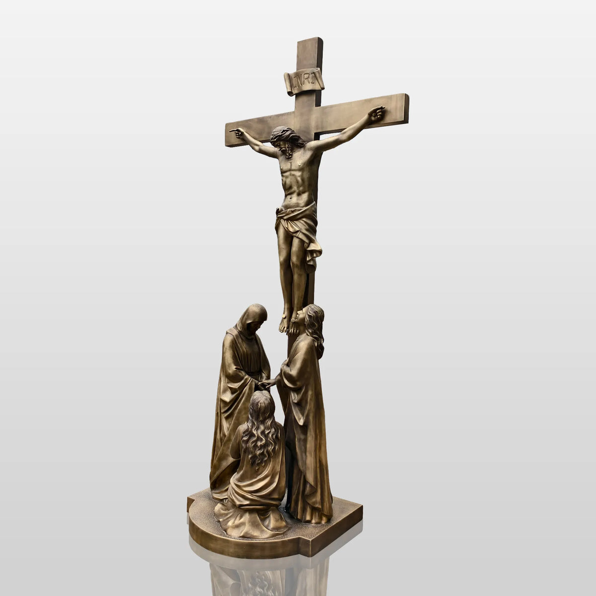 PREMIER Religious Bronze Sculpture with the Crucifixion of Jesus Design Fit for Indoor Churches, Chapels, Prayer Rooms PSB-156