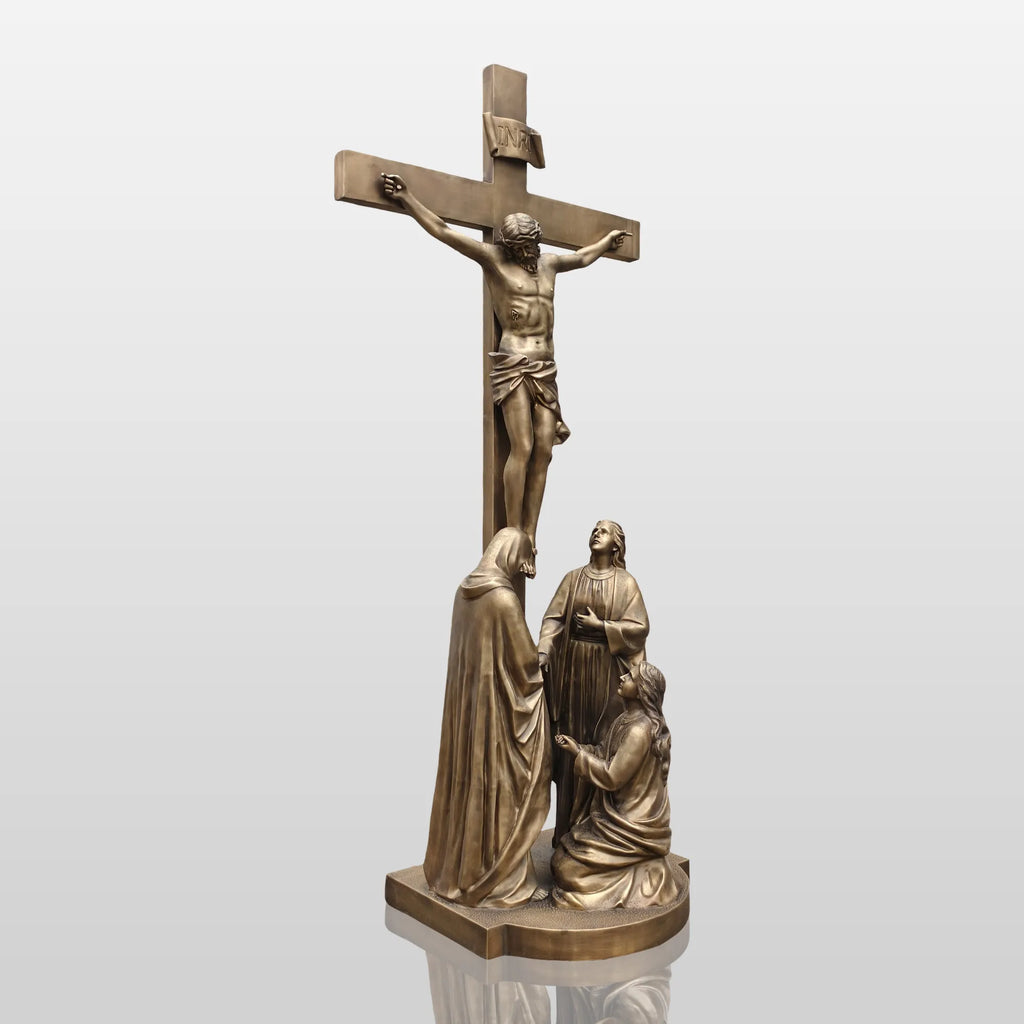 PREMIER Religious Bronze Sculpture with the Crucifixion of Jesus Design Fit for Indoor Churches, Chapels, Prayer Rooms PSB-156