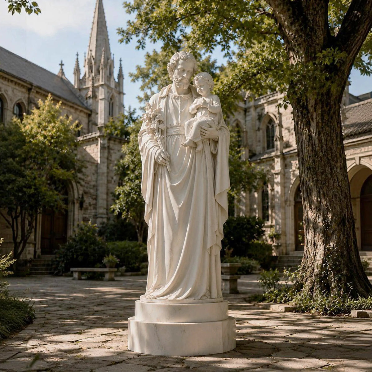 PREMIER Religious Marble Saint Joseph Statue Holding Baby Jesus for Church Yard, Front Yard or Memorial Garden PSM-174