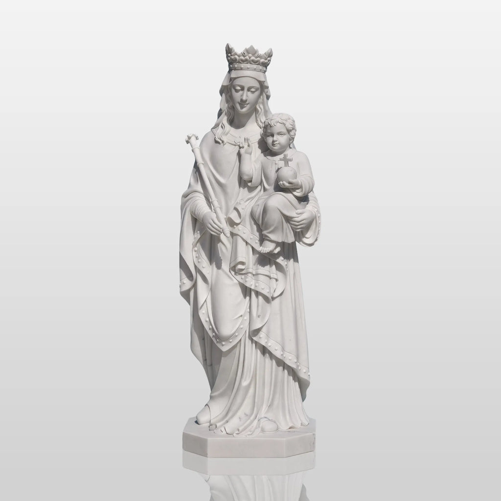 PREMIER Religious Marble Statue with the Virgin Mary Holding the Child Jesus Design Fit for Churches, Religious Parks or Courtyards PSM-110
