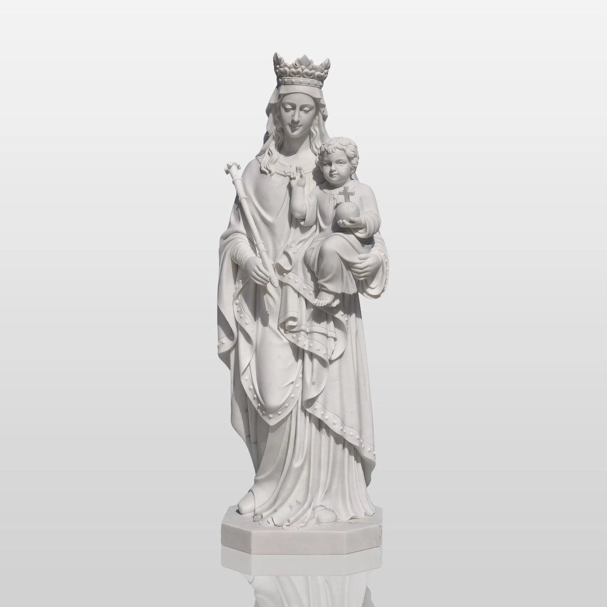 PREMIER Religious Marble Statue with the Virgin Mary Holding the Child Jesus Design Fit for Churches, Religious Parks or Courtyards PSM-110