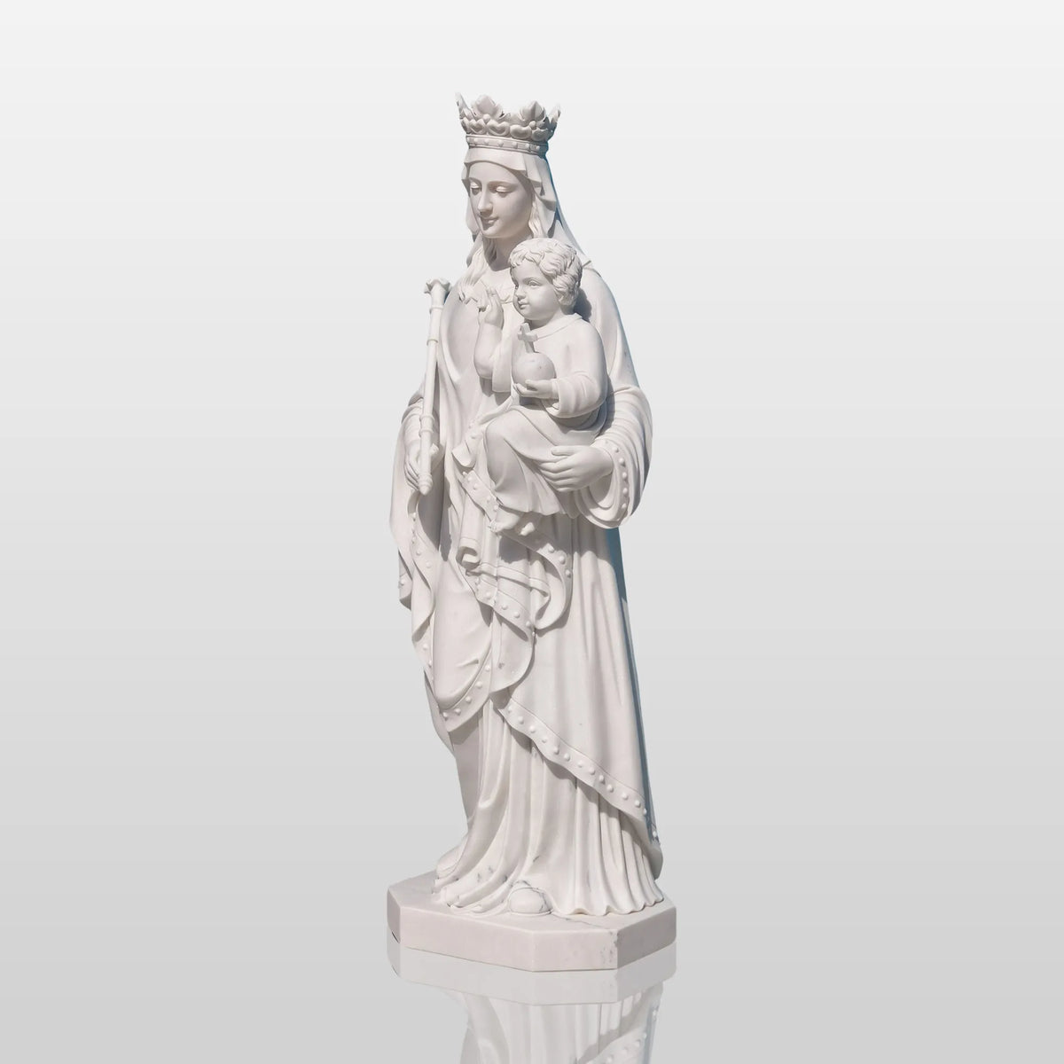 PREMIER Religious Marble Statue with the Virgin Mary Holding the Child Jesus Design Fit for Churches, Religious Parks or Courtyards PSM-110