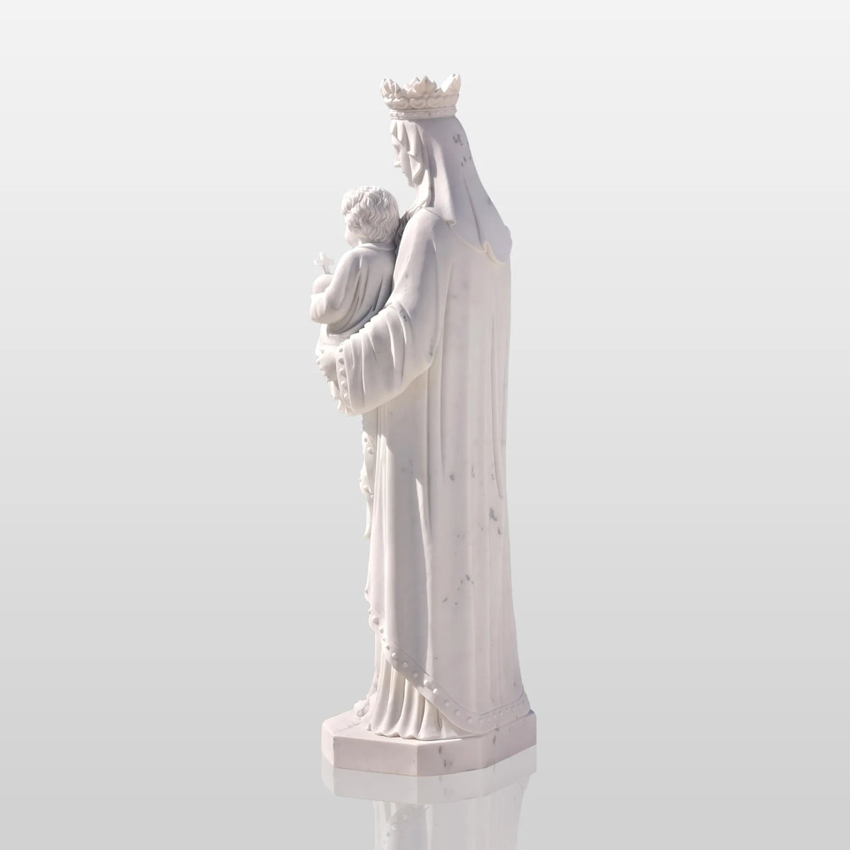 PREMIER Religious Marble Statue with the Virgin Mary Holding the Child Jesus Design Fit for Churches, Religious Parks or Courtyards PSM-110