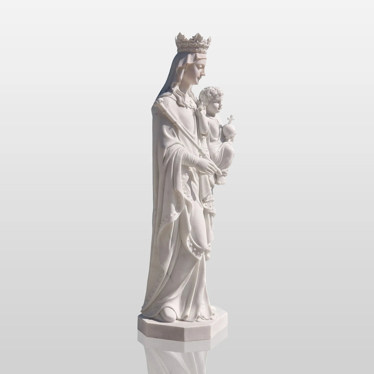 PREMIER Religious Marble Statue with the Virgin Mary Holding the Child Jesus Design Fit for Churches, Religious Parks or Courtyards PSM-110