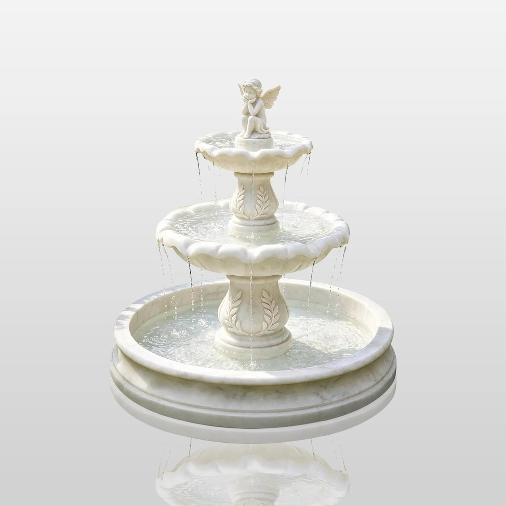 PREMIER Romantic Marble Fountain with Angel Design for Villas, Gardens, Hotels and Patios PSFM-012