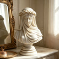 PREMIER Romantic Marble Table Sculpture in Veiled Bride for the Dresser, Entryway, Bedroom and Wedding Studio PSM-132