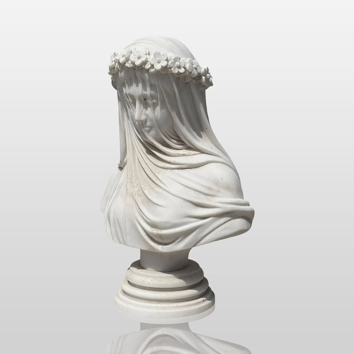 PREMIER Romantic Marble Table Sculpture in Veiled Bride for the Dresser, Entryway, Bedroom and Wedding Studio PSM-132