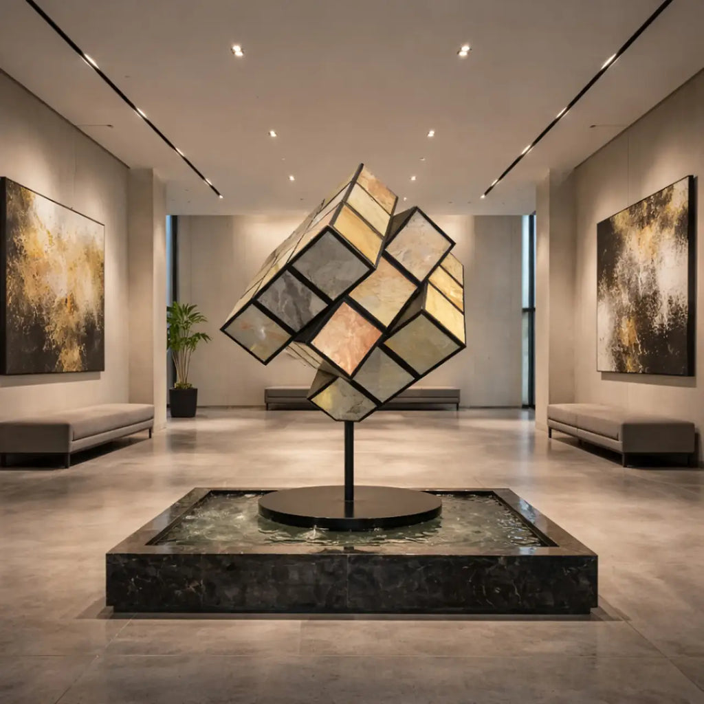 PREMIER Rubik’s Cube Marble Sculpture with Stainless Steel for Art Galleries, Hotel Lobbies and Museum Halls PSM-135