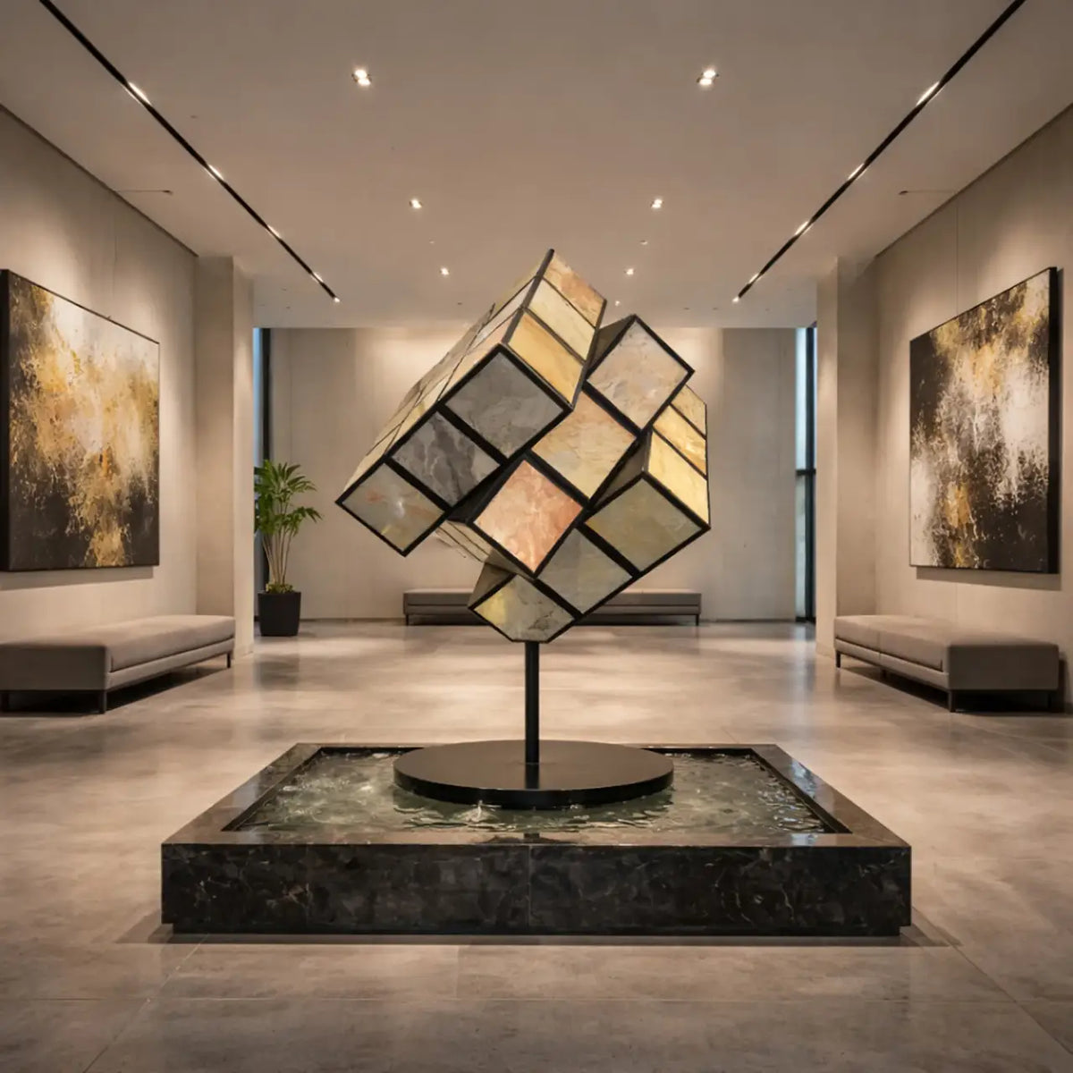 PREMIER Rubik’s Cube Marble Sculpture with Stainless Steel for Art Galleries, Hotel Lobbies and Museum Halls PSM-135