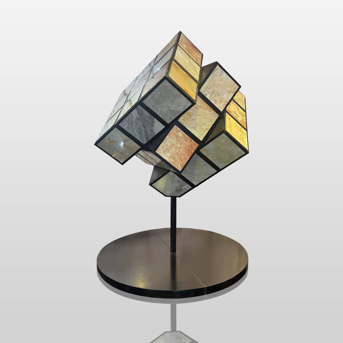 PREMIER Rubik’s Cube Marble Sculpture with Stainless Steel for Art Galleries, Hotel Lobbies and Museum Halls PSM-135