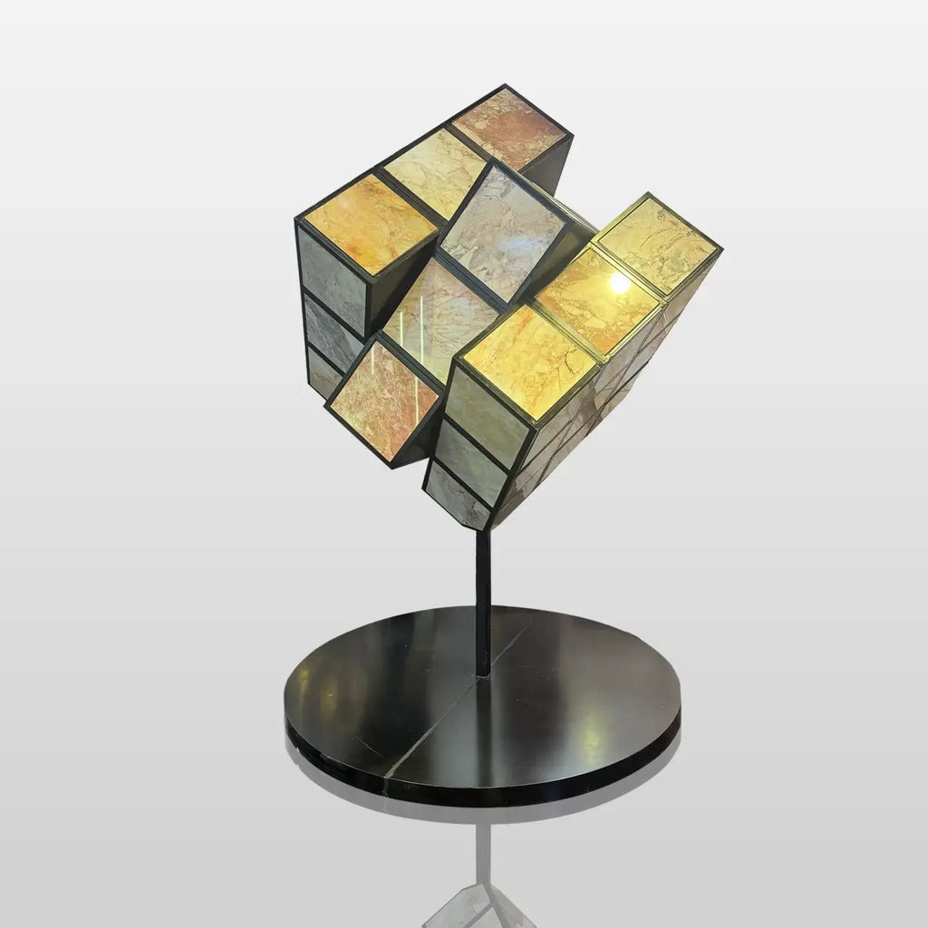 PREMIER Rubik’s Cube Marble Sculpture with Stainless Steel for Art Galleries, Hotel Lobbies and Museum Halls PSM-135