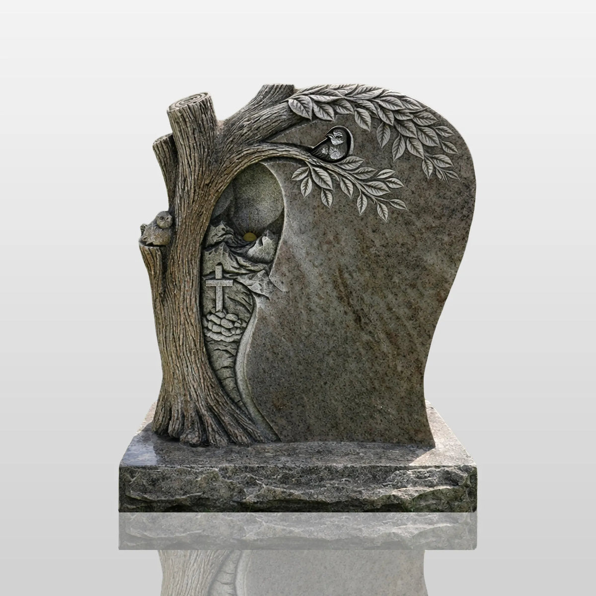 PREMIER Rural Tombstone Marble Sculpture with Beautiful Curved Tree Shape Ideal for Cemeteries or Memorial Gardens PSM-103