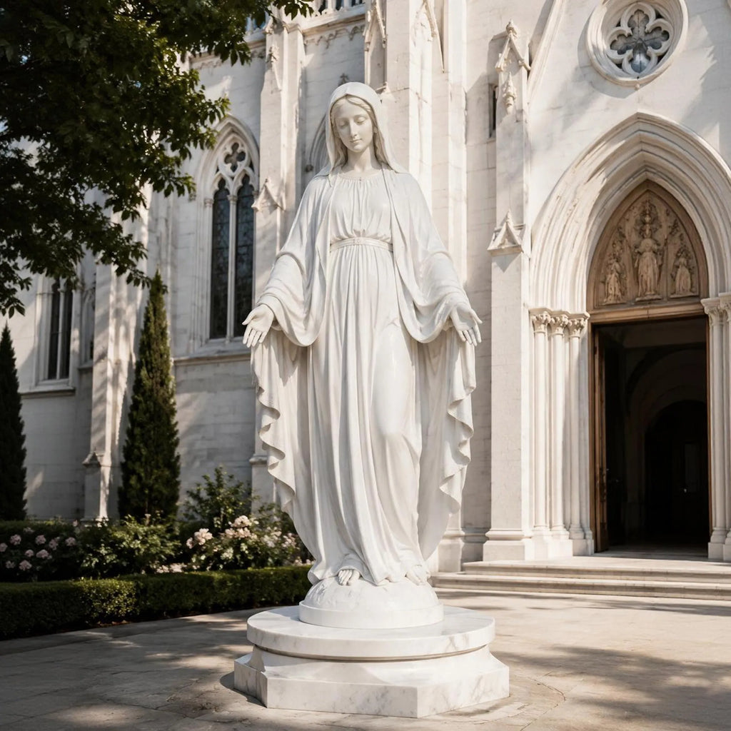 PREMIER Sacred Marble Statue with Virgin Mary Design for Churches, Memorial Gardens or Religious Areas PSM-126