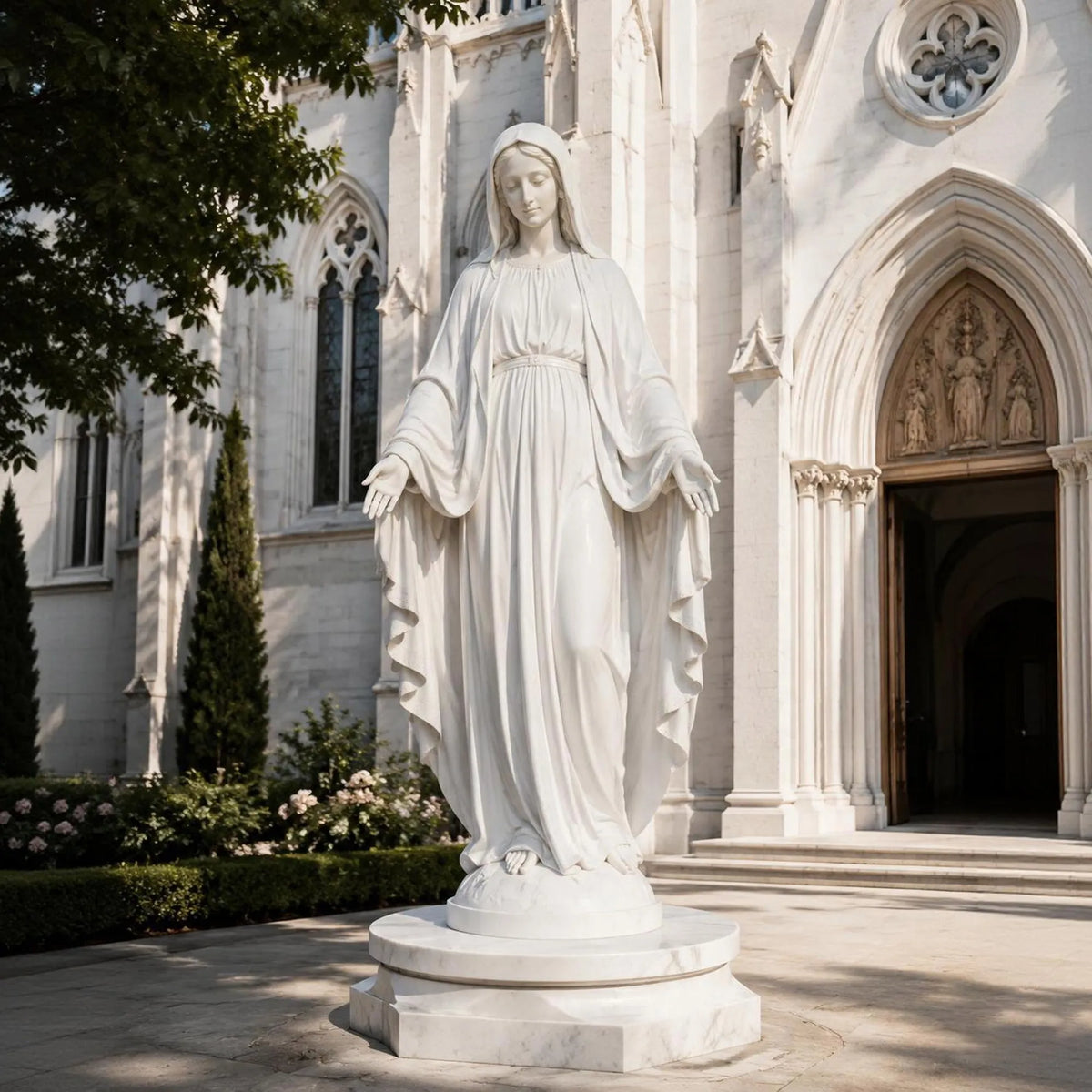 PREMIER Sacred Marble Statue with Virgin Mary Design for Churches, Memorial Gardens or Religious Areas PSM-126