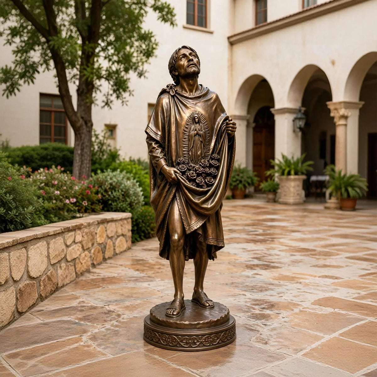 PREMIER Saint Juan Diego Statue in Warm Bronze for Courtyard, Church Entrance or Side Garden PSB-235