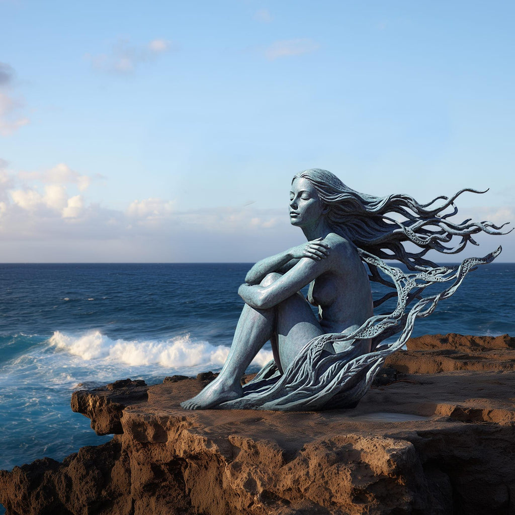 PREMIER Sea Daughter Sculpture with Flowing Hair and Ocean Breeze Design for Coastal Gardens and Outdoor Spaces PSB-139