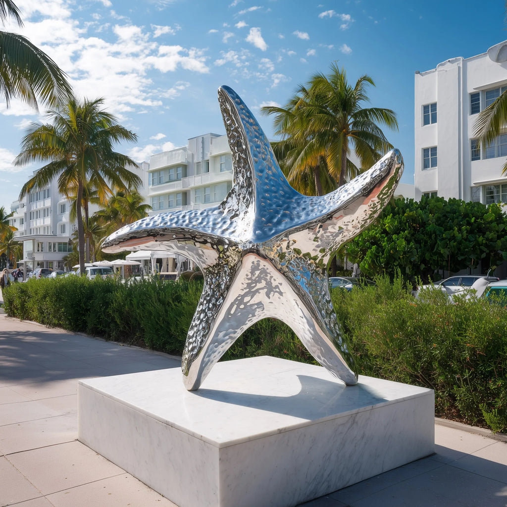 PREMIER Silver Starfish Sculpture with Mirror Polished Finish for Coastal Landscapes PSSS-207