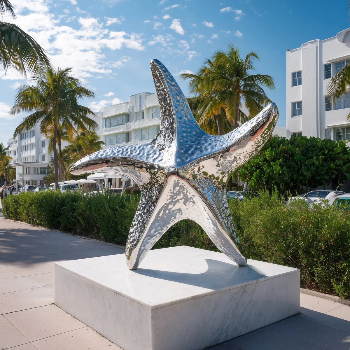 PREMIER Silver Starfish Sculpture with Mirror Polished Finish for Coastal Landscapes PSSS-207