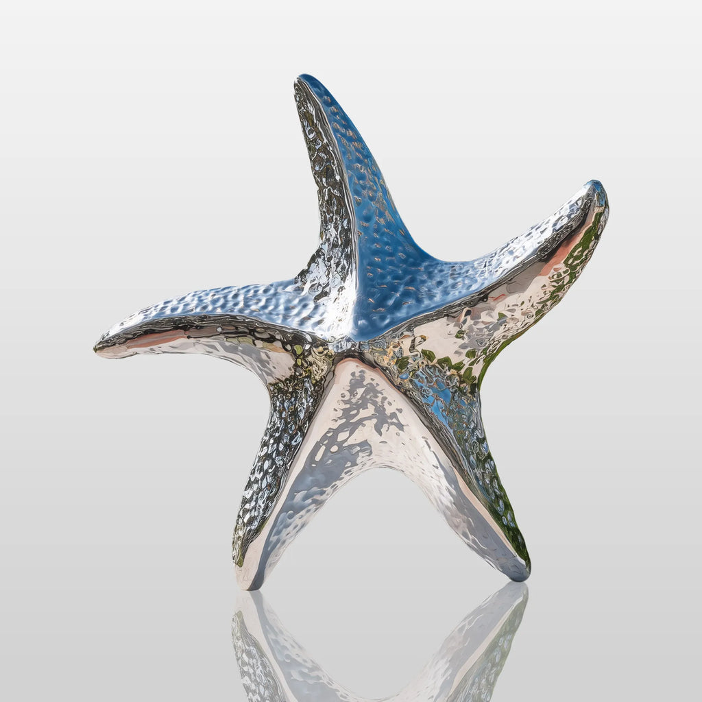 PREMIER Silver Starfish Sculpture with Mirror Polished Finish for Coastal Landscapes PSSS-207