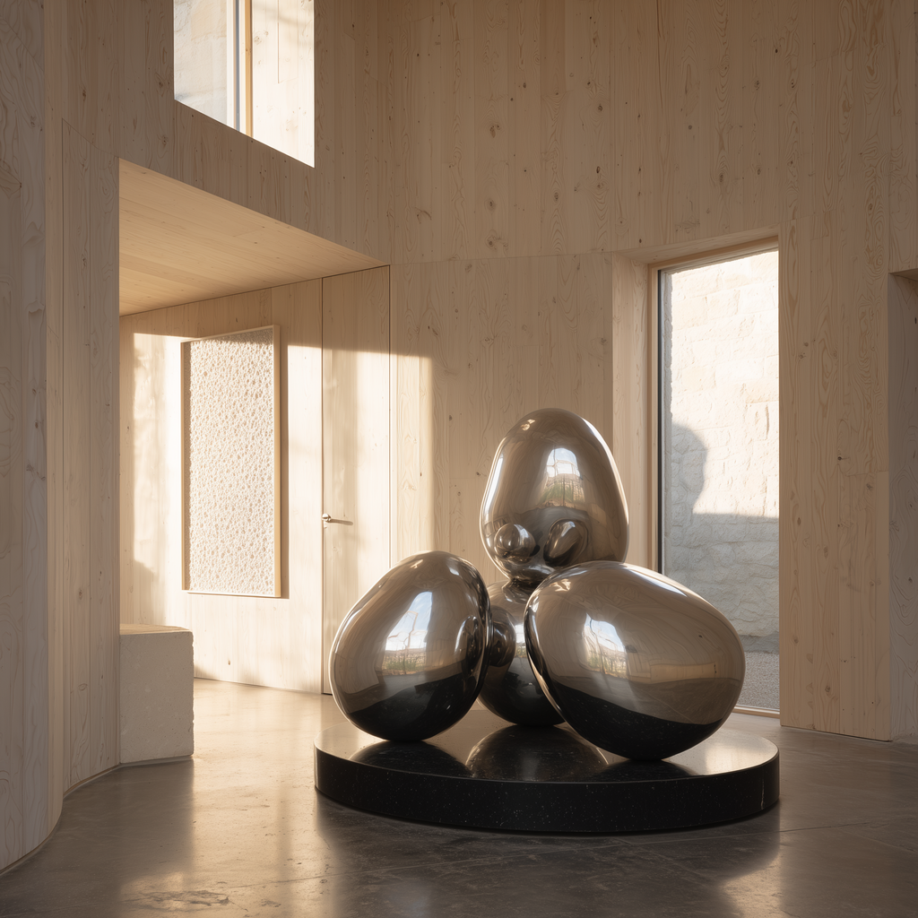 PREMIER Stacked Stainless Steel Sculpture with Minimalist Dynamic Interwoven Ball Design for Living Room or Gallery PSSS-221