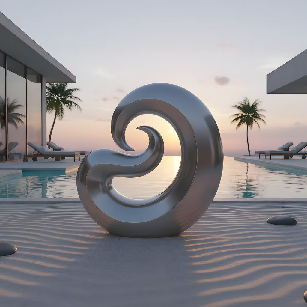 PREMIER Stainless Steel Abstract Wave Sculpture for Poolsides and Coastal Residences PSSS-195