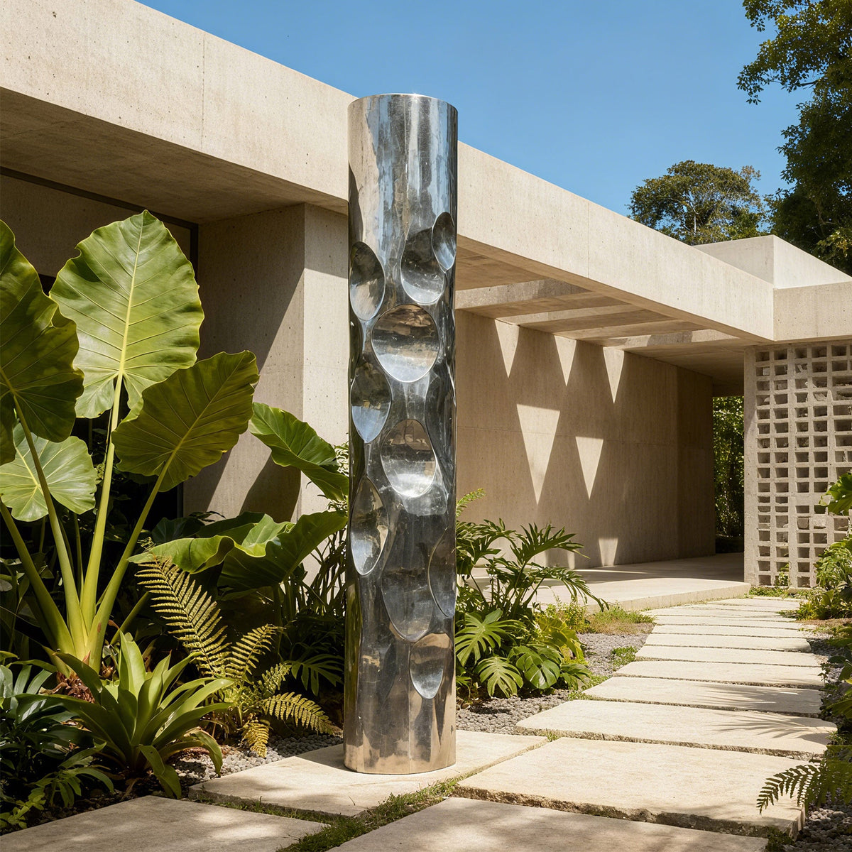PREMIER Stainless Steel Column Sculpture with Modern Abstract Design Perfect for Courtyards or Pathways PSSS-223