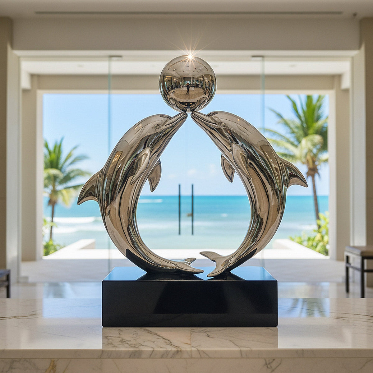 PREMIER Stainless Steel Dolphin Sculpture with Circular Form for Modern Interiors PSSS-201