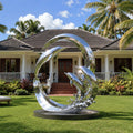 PREMIER Stainless Steel Dolphin Statue with Ring Design for Garden Poolside, Backyard or Coastal Park PSSS-299