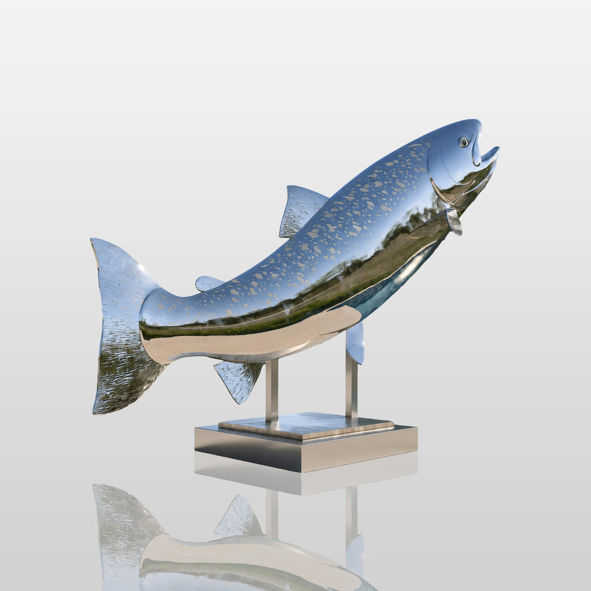 PREMIER Stainless Steel Fish Statue in Rainbow Trout for Home Entrance, Front Yard or City Park Lawn PSSS-303