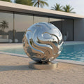 PREMIER Stainless Steel Flow Sphere Sculpture with Abstract Carved Surface for Contemporary Poolside and Modern Spaces PSSS-196