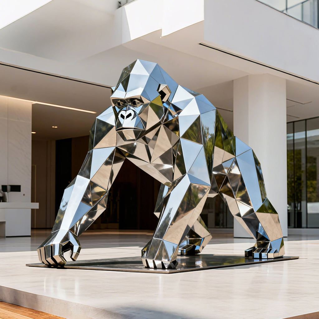 PREMIER Stainless Steel Gorilla Sculpture for Entrances, Modern Villas and Art Spaces PSSS-179