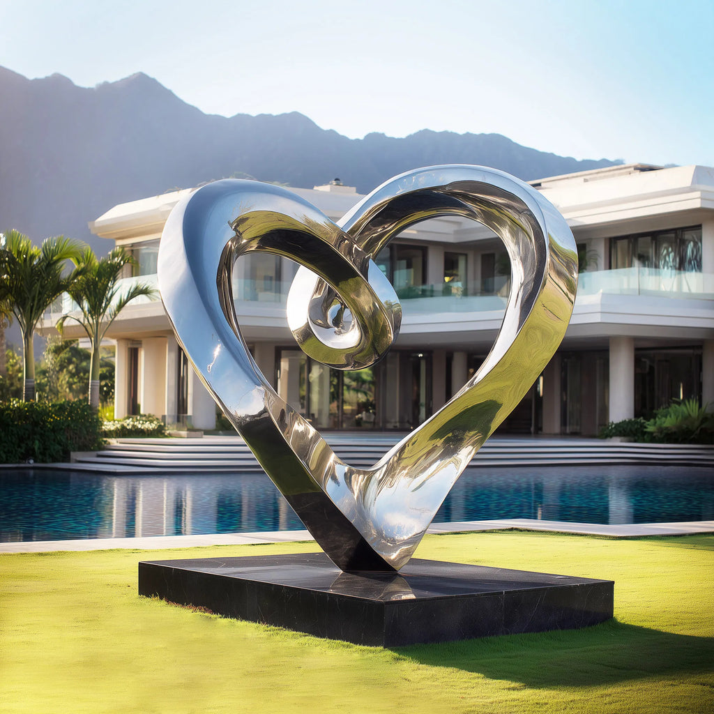 PREMIER Stainless Steel Heart Sculpture with Elegant Flowing Design for Luxury Outdoor Spaces PSSS-182