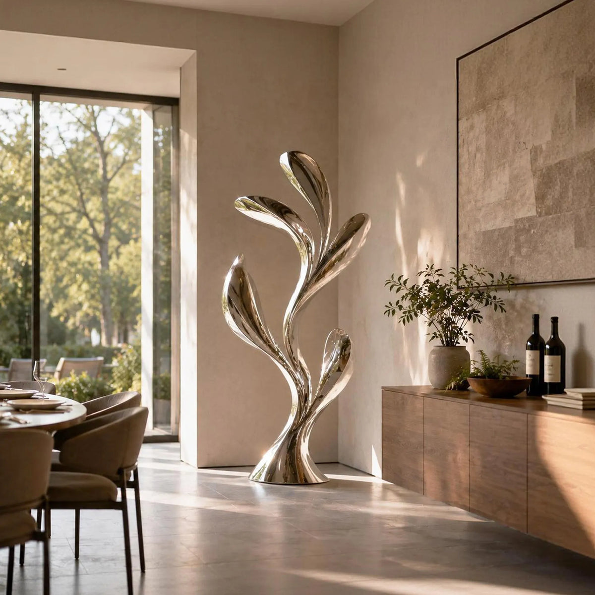 PREMIER Stainless Steel Leaf Sculpture for Dining Room Corner, Home Foyer or Sitting Room PSSS-291