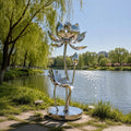 PREMIER Stainless Steel Lotus Sculpture for Backyard Pond, Pool Surround, Courtyard or Lake Shore PSSS-301