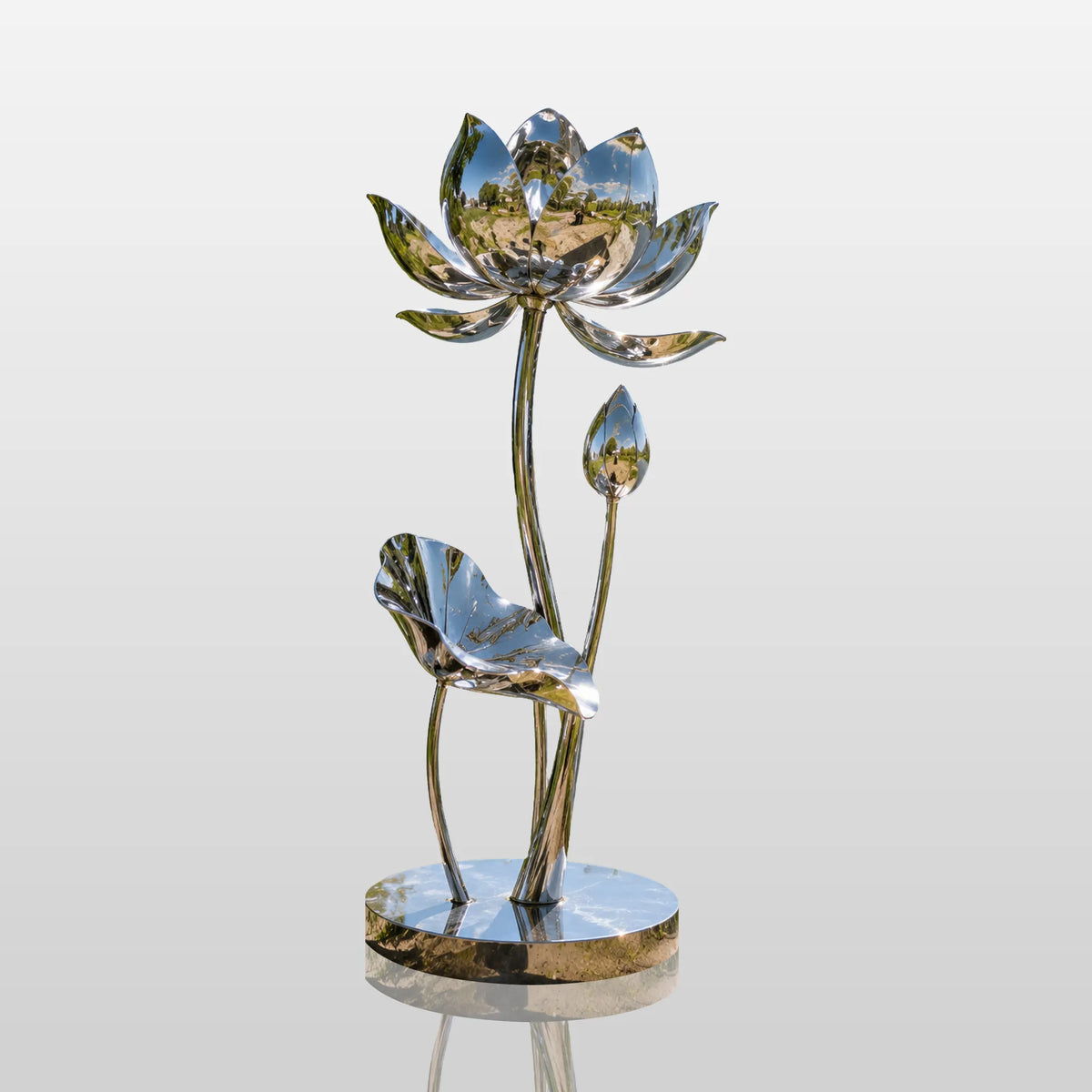 PREMIER Stainless Steel Lotus Sculpture for Backyard Pond, Pool Surround, Courtyard or Lake Shore PSSS-301