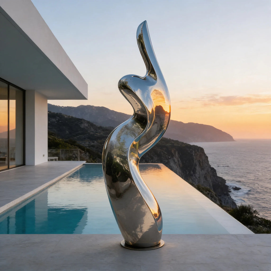 PREMIER Stainless Steel Modern Sculpture with Smooth Curves for Pools, Gardens and Luxury Outdoor Living Spaces PSSS-194