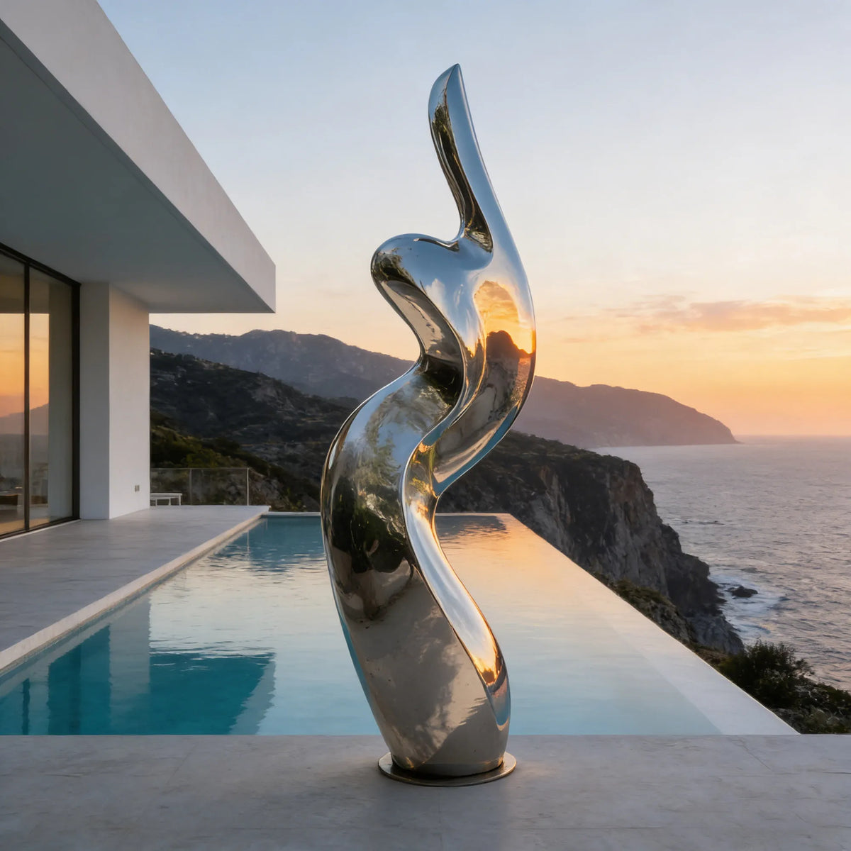 PREMIER Stainless Steel Modern Sculpture with Smooth Curves for Pools, Gardens and Luxury Outdoor Living Spaces PSSS-194
